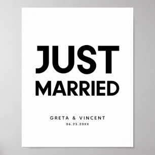 Poster Signe mariage juste marié minimaliste