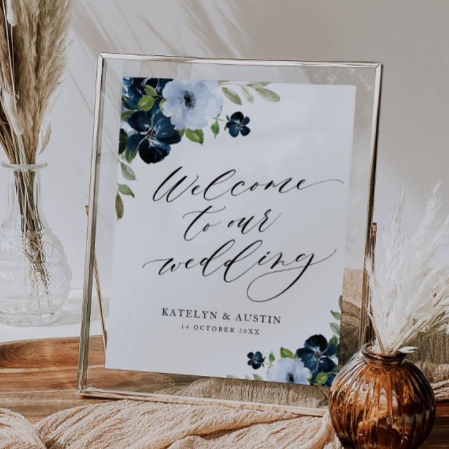 Poster signe mariage marine et bleu clair (Créateur téléchargé)