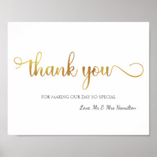 Poster SIGNE Mariage "Merci" Or blanc