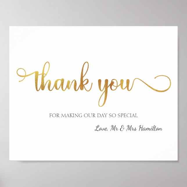 Poster SIGNE Mariage "Merci" Or blanc (Devant)