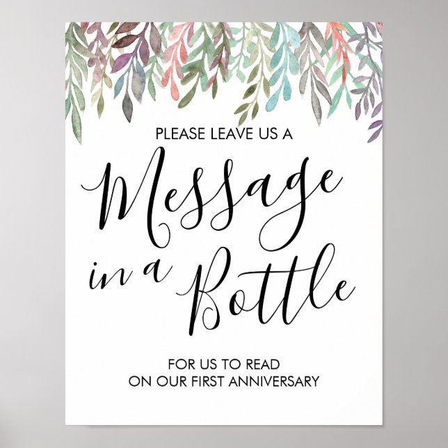 Poster Signe mariage - Message dans une bouteille de verd (Devant)