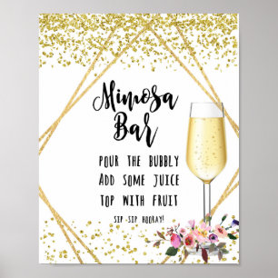 Poster Signe Mariage Mimosa Bar Signe faux confetti or