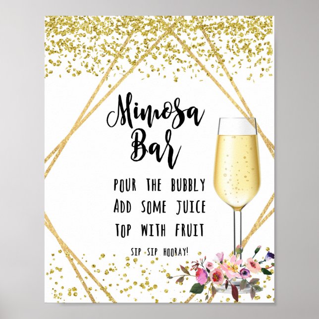 Poster Signe Mariage Mimosa Bar Signe faux confetti or (Devant)