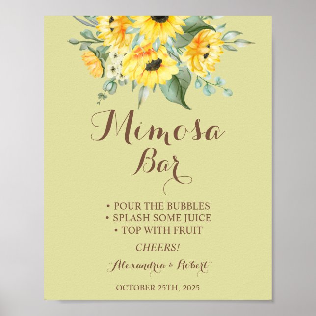Poster SIGNE Mariage Mimosa Bar Tournesols vert (Devant)