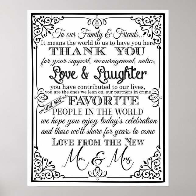 Poster signe mariage noir et blanc signe merci (Devant)