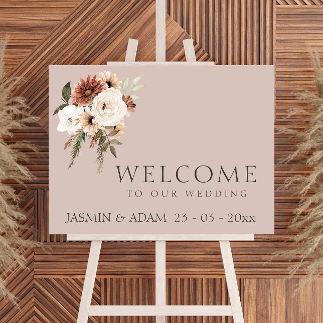 Poster SIGNE Mariage Rustique Dusty rose et vert (Rustic Dusty Pink and Green Floral Wedding Welcome Sign)
