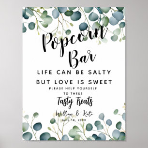 Poster signe mariage vert Popcorn Bar eucalyptus
