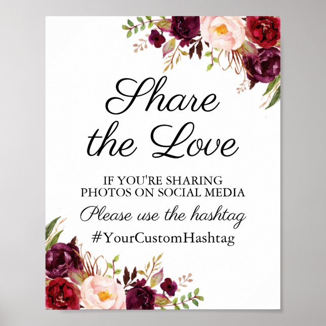 Poster Signe Marsala et Mariage rose Floral (Devant)