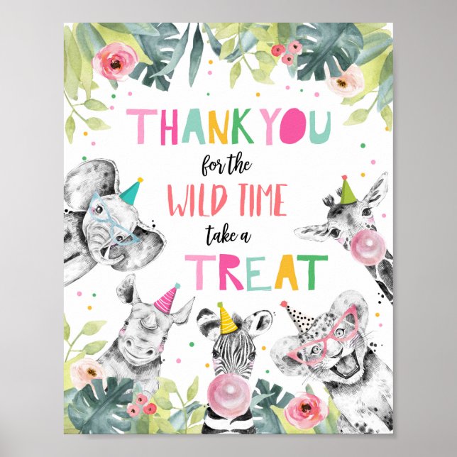 Poster Signe Merci Wild Time Safari Party Animaux (Devant)