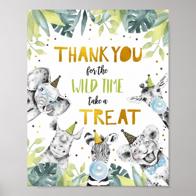 Poster Signe Merci Wild Time Safari Party Animaux (Devant)