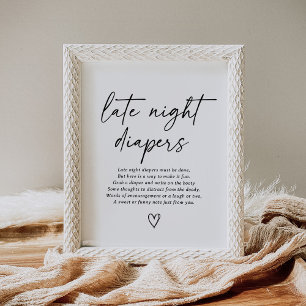 Poster Signe moderne Baby shower de script Late Night Dia