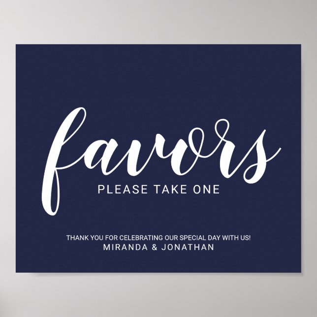 Poster Signe moderne de mariage bleu marine (Devant)