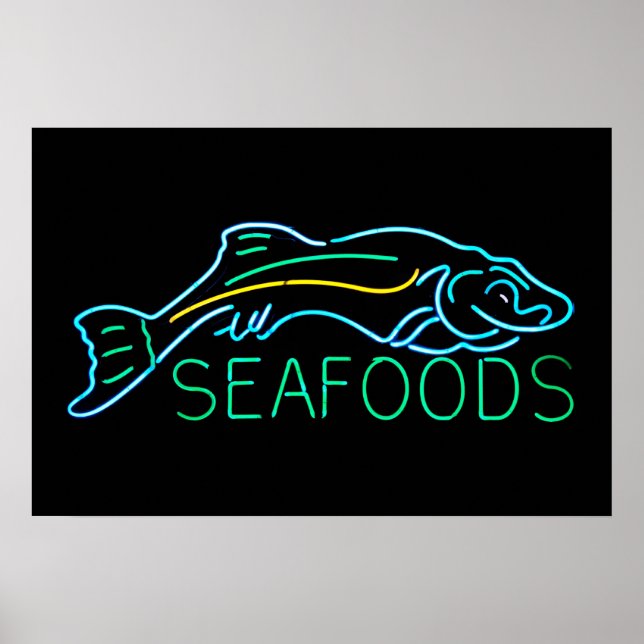Poster Signe néon de poisson de mer (Devant)