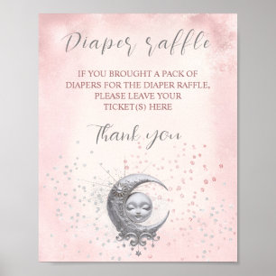 Poster Signe Raffle Baby shower Fille Lune Au-Dessus De L