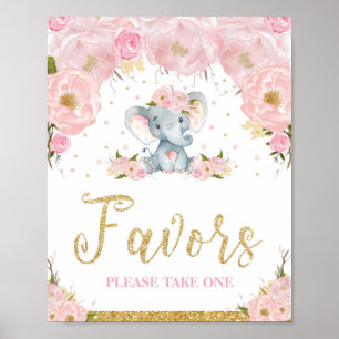 Poster Signe rose Baby shower des éléphants floraux Faveu