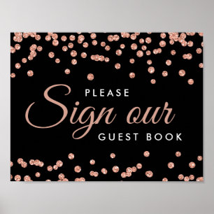 Poster Signe Rose or Parties scintillant Confetti Noir