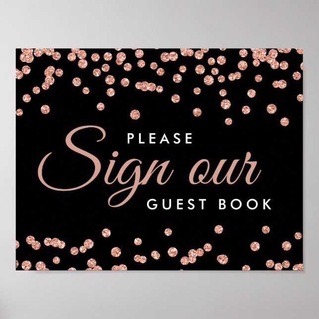 Poster Signe Rose or Parties scintillant Confetti Noir (Devant)
