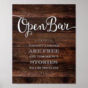 Poster Signe Rustic Chic OPEN BAR Party