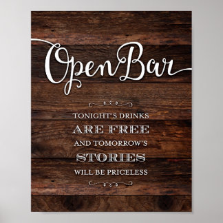 Poster Signe Rustic Chic OPEN BAR Party