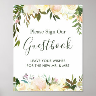 Poster Signe Rustique Floral Green Mariage