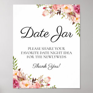 Poster Signe Rustique rose Floral Date Jar Mariage