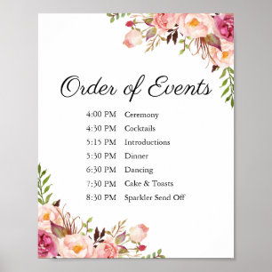 Poster Signe Rustique rose Mariage Floral Ordre des événe
