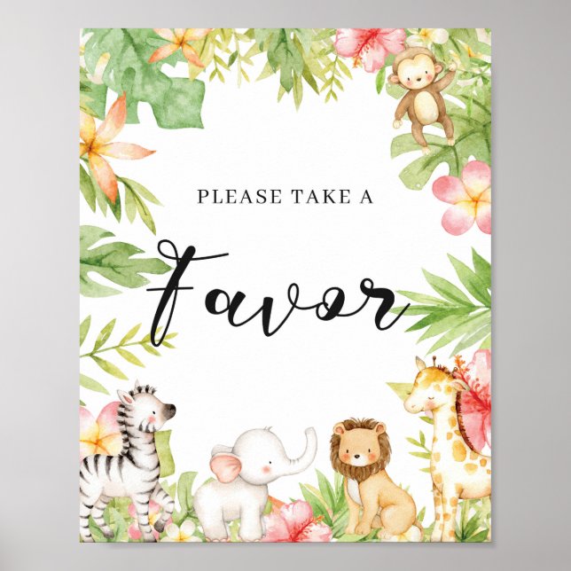 Poster Signe Safari Jungle Animaux Baby shower Faveurs (Devant)