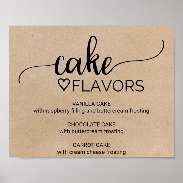 Poster Signe simple Faux Kraft Mariage Saveurs de gâteau (Devant)