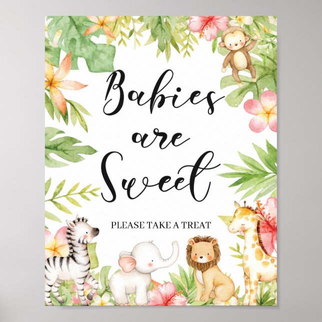 Poster Signe Tropical Jungle Animaux Bébés (Devant)