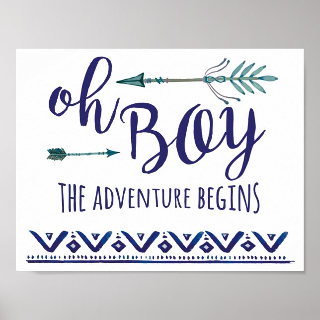 Poster SIGNE turquoise DE Baby shower Tribal Oh Boy (Devant)