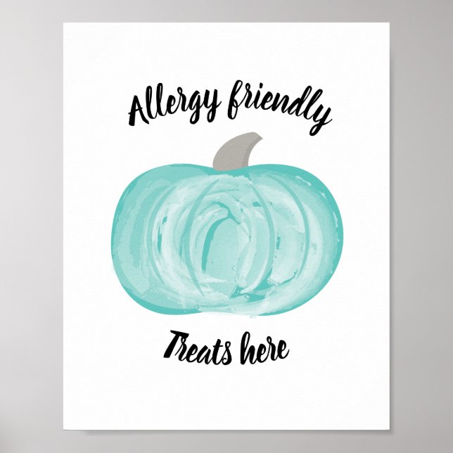 Poster SIGNE turquoise Halloween Citrouille Symbole aller (Devant)