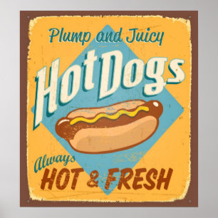 Poster Signe vintage de bidon - hot-dogs