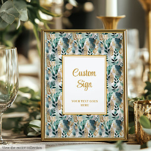 Poster SIGNE vintage Feuille Mariage Vert Or personnalisé
