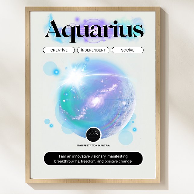 Poster SIGNE Zodiaque Citation Aquarius (Zodiac Sign Aquarius Quote Air Element Poster)