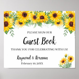 Poster Signer Livre d'invité Mariage Tournesol vert signe