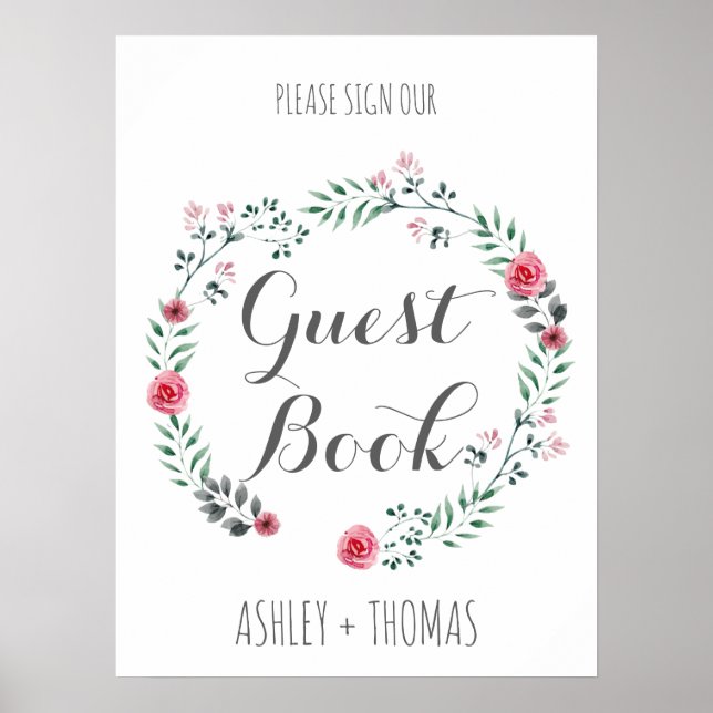 Poster Signer notre GUEST LIVRE signe calligraphie floral (Devant)