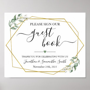 Poster Signer notre livre d'hôtes wedding shower vert or
