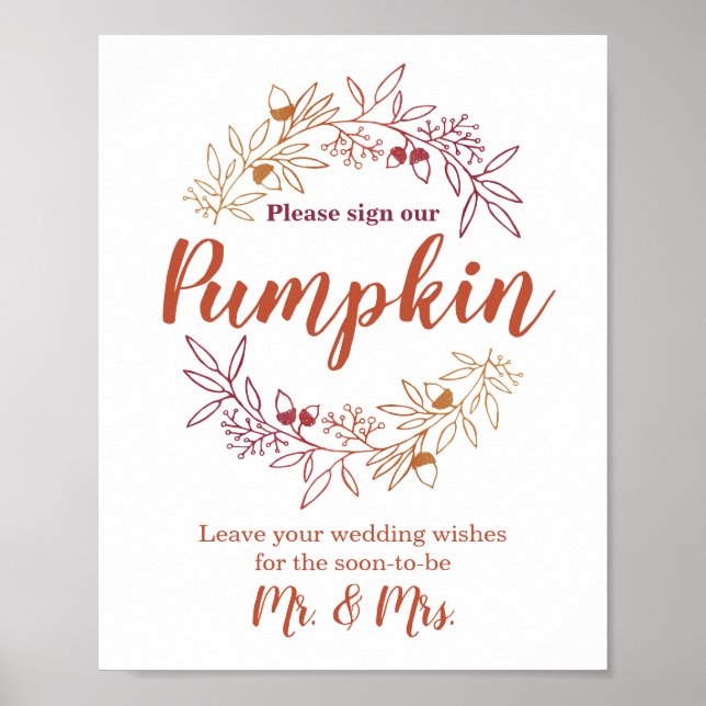 Poster Signer Notre Mariage Citrouille Fiançailles Guides (Devant)