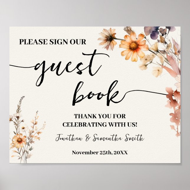 Poster Signer notre Mariage de livre d'hôtes Fleurs sauva (Devant)