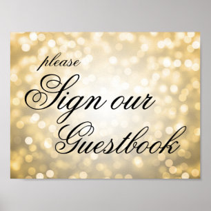 Poster Signer Notre Mariage Guestbook Gold Bokeh Lumières