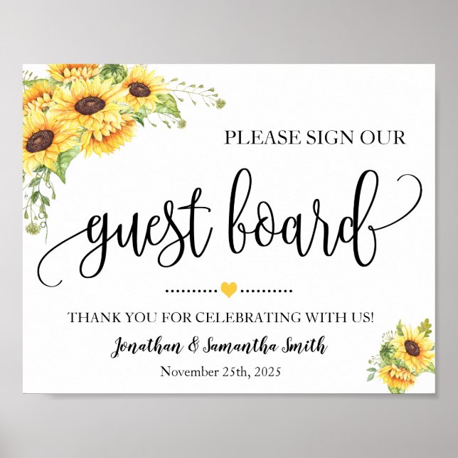 Poster Signer notre panneau de tournesol wedding shower d (Devant)