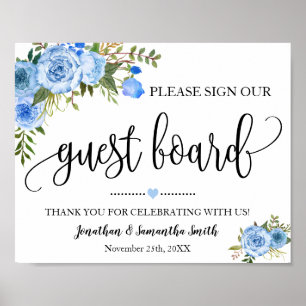 Poster Signer notre wedding shower de pension bleu floral