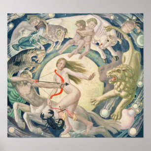 Poster Signes zodiaques Carte céleste Vintage