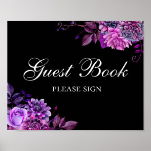 Poster Signez le livre d'or. Fleurs violettes. Mariage no