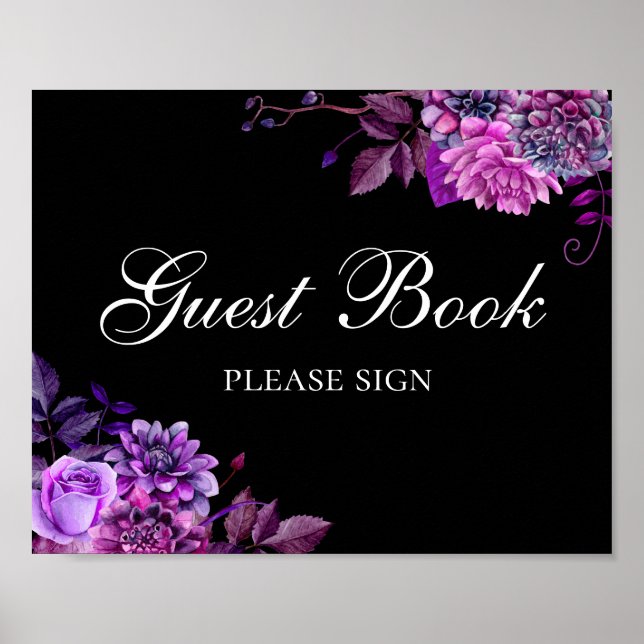 Poster Signez le livre d'or. Fleurs violettes. Mariage no (Devant)