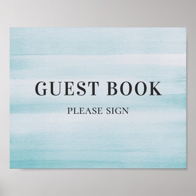 Poster Signez le livre d'or. Mariage simple bleu aquarell (Devant)