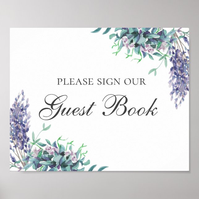 Poster Signez notre livre d'or. Fleur violette. Mariage f (Devant)