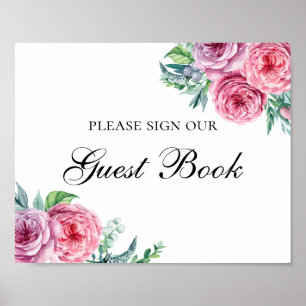 Poster Signez notre livre d'or. Mariage de fleurs Boho