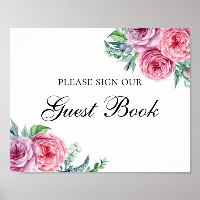 Poster Signez notre livre d'or. Mariage de fleurs Boho (Devant)