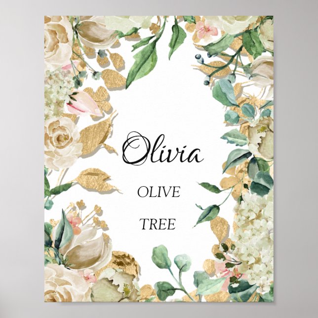 Poster Signification du nom Olive, cadeau floral de (Devant)